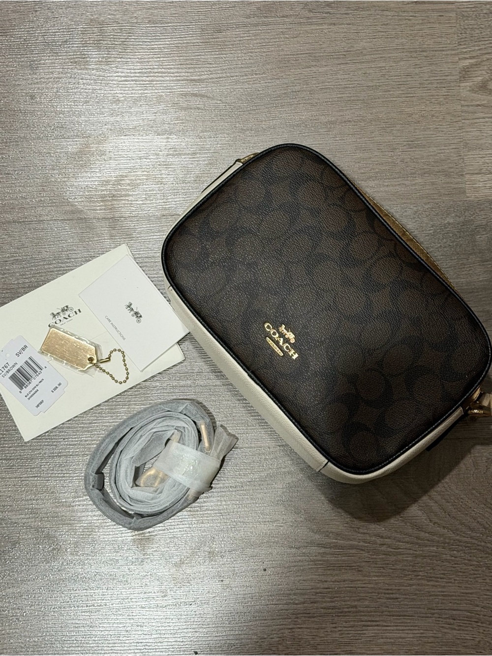 Coach Brown Signature Crossbody with Cream Sides